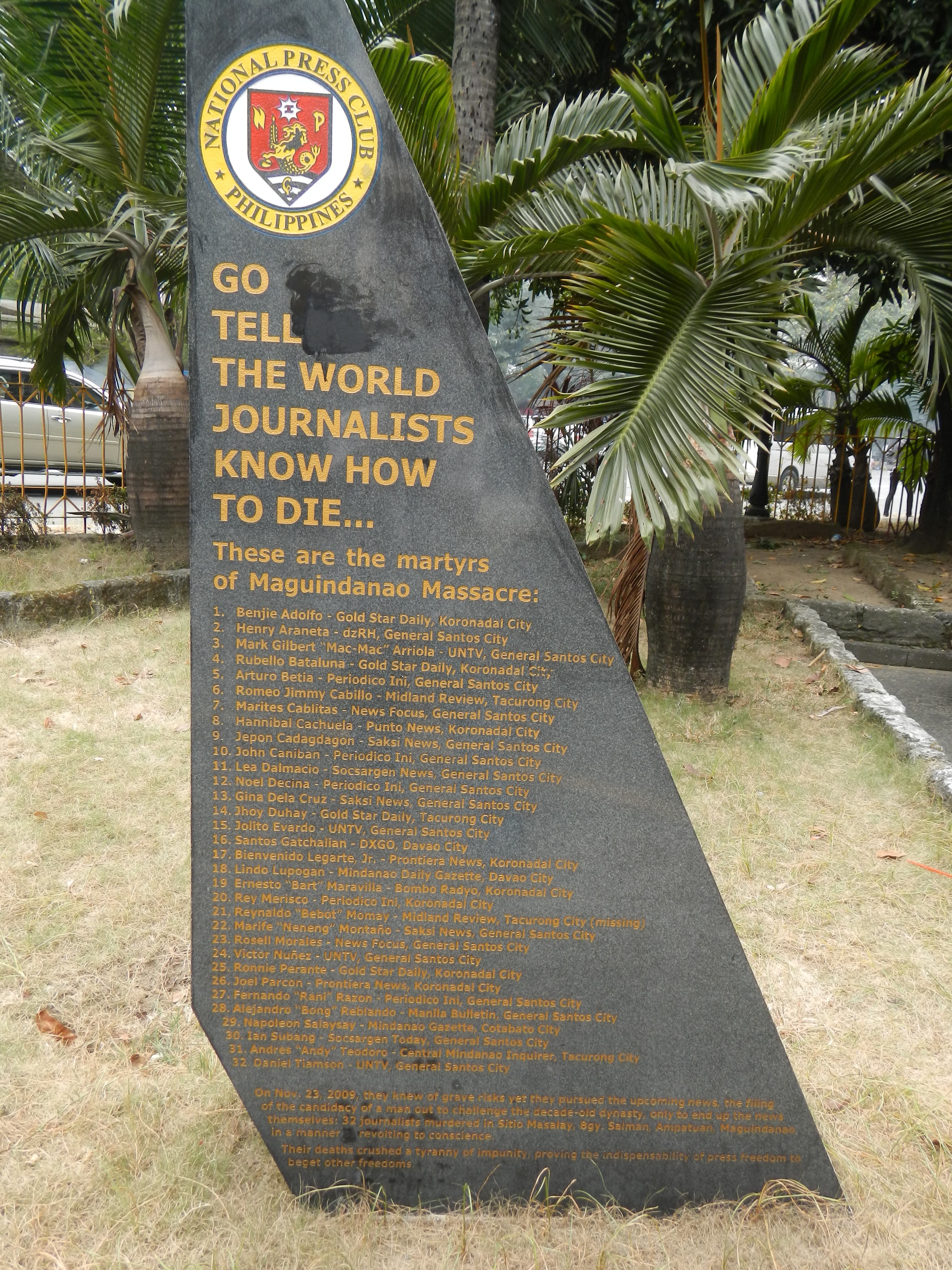 The memorial to journalists killed in the Maguindanao massacre