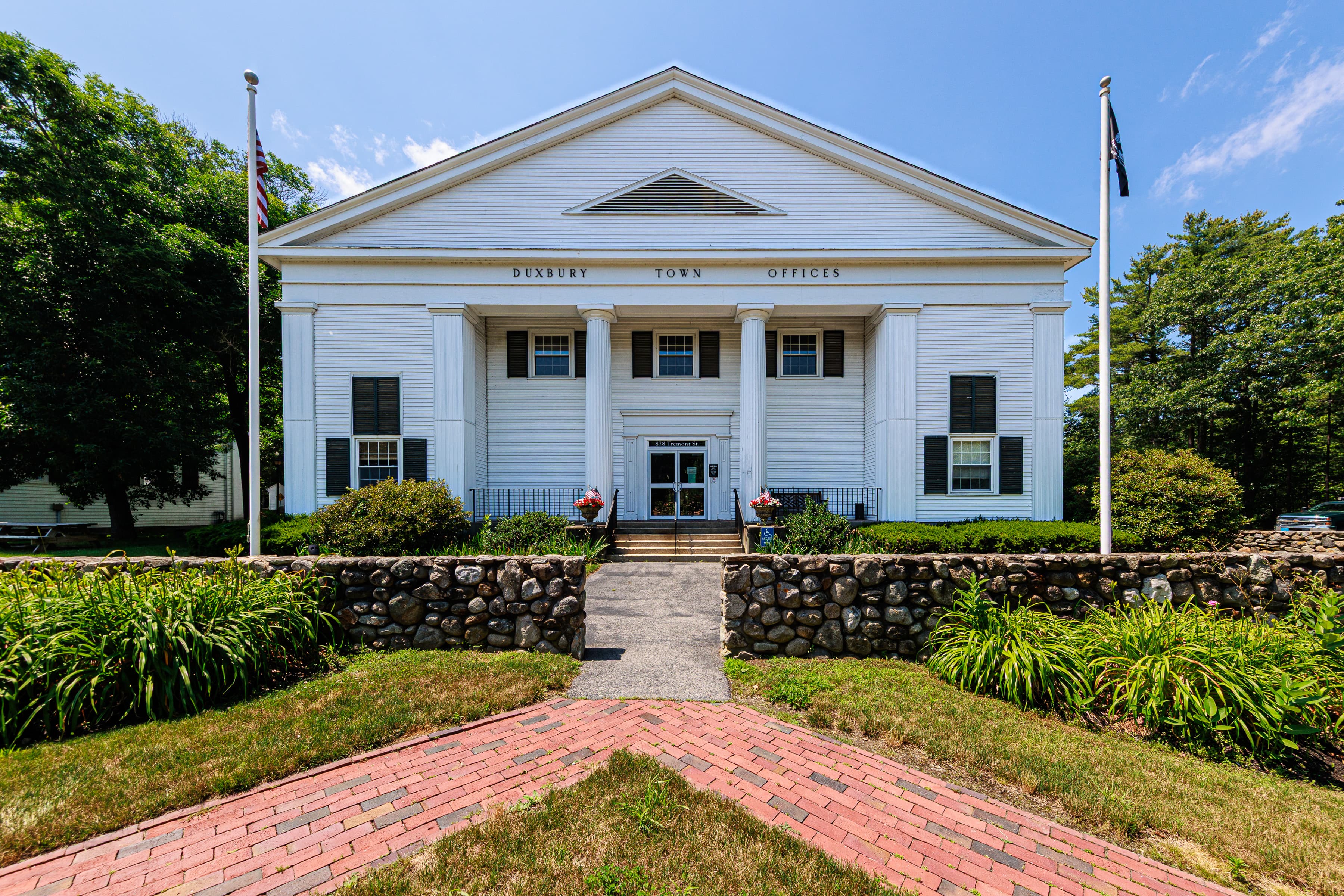 Duxbury Town Hall in Duxbury, Massachusetts, photographed in 2025