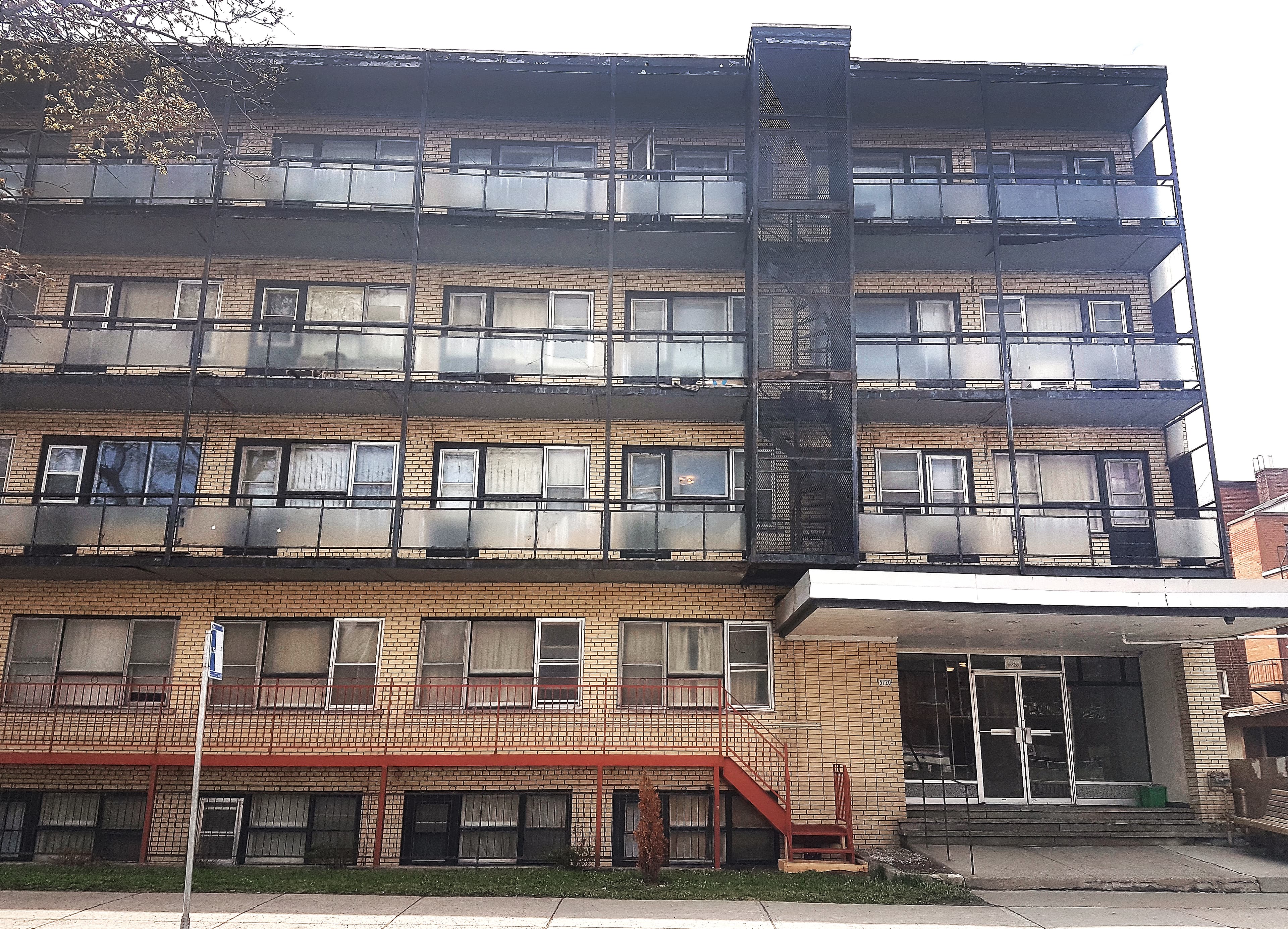 The residential building at 5720 Décarie Boulevard is seen on May 20, 2019 in Montreal, Québec, Canada. The murder of Jun Lin by Luka Rocco Magnotta took place in apartment 208 of 5720 Decarie Blvd on the night of May 24 to May 25, 2012. As per the City of Montreal, the building was built in 1963.