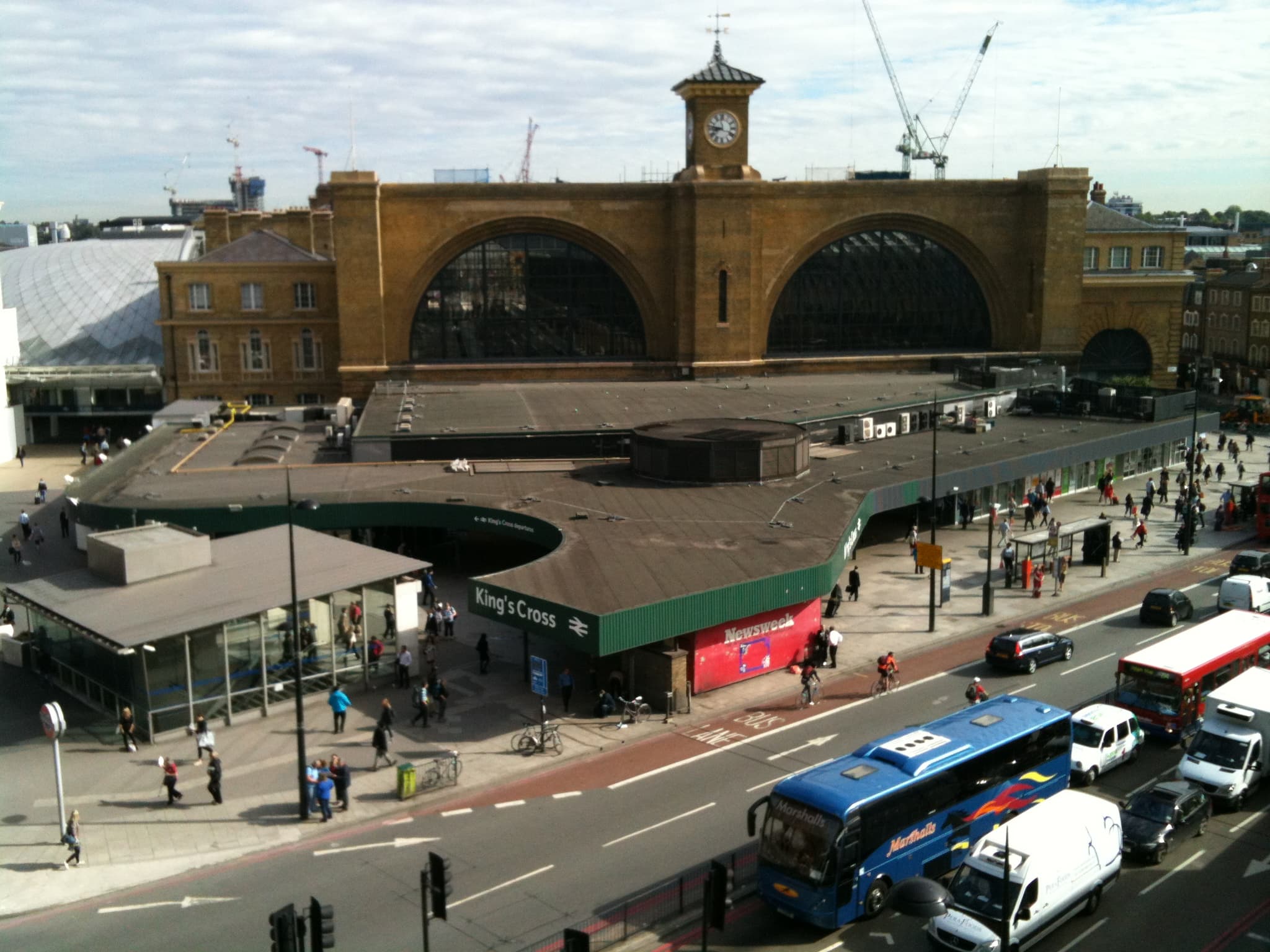 A view of London King's Cross railway station in London, England, UK, from the Megaro Hotel.