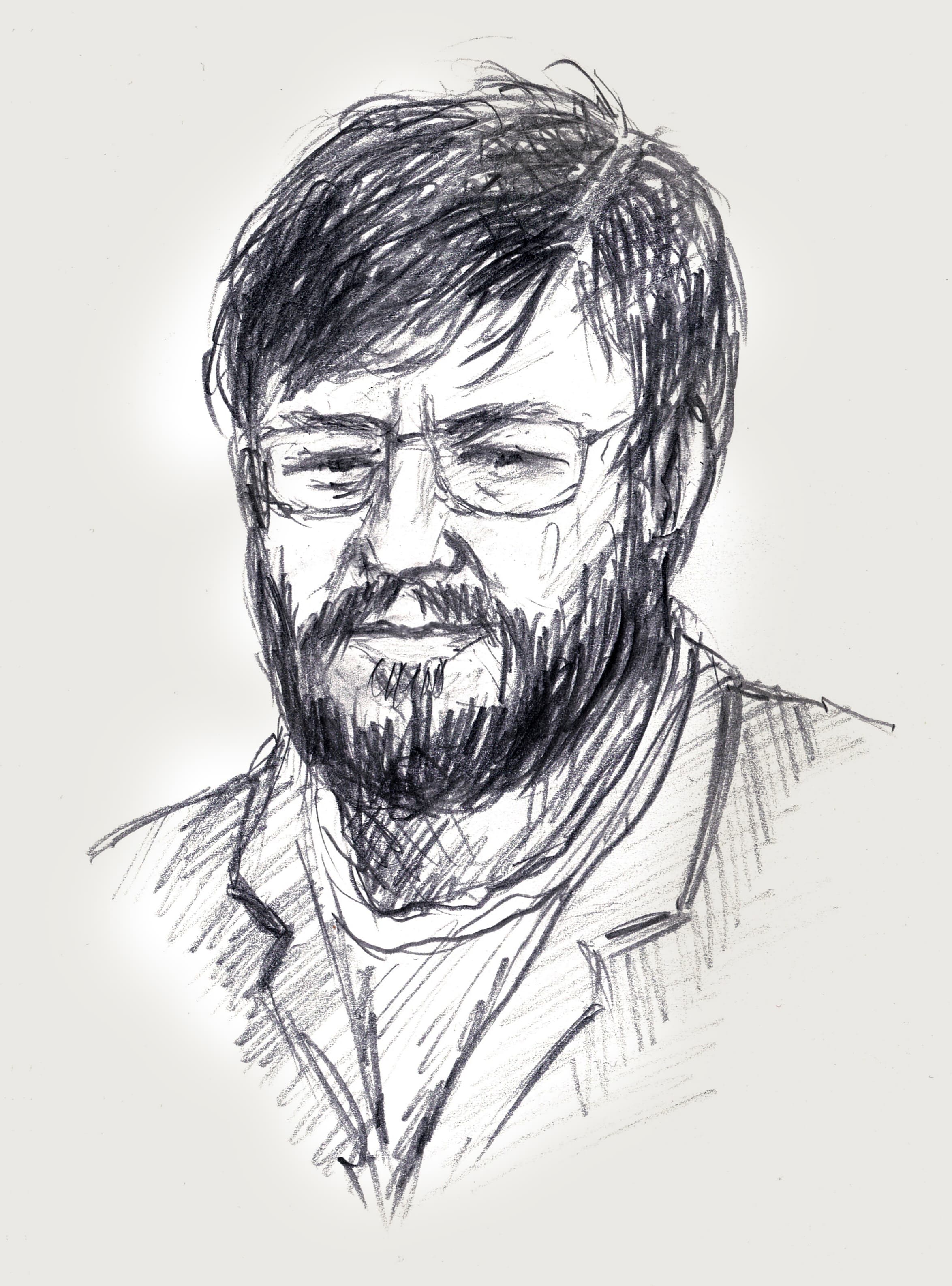 Pencil sketch of Marc Dutroux made by Cart /Ann-Sophie Qvarnström. Original art. Sketch made and scanned directly afterwards. This is not done from one specific photo. As I usually do when I draw portraits of people that I can't see in person, I look at a lot of photos of them and then create my own rendition of them.