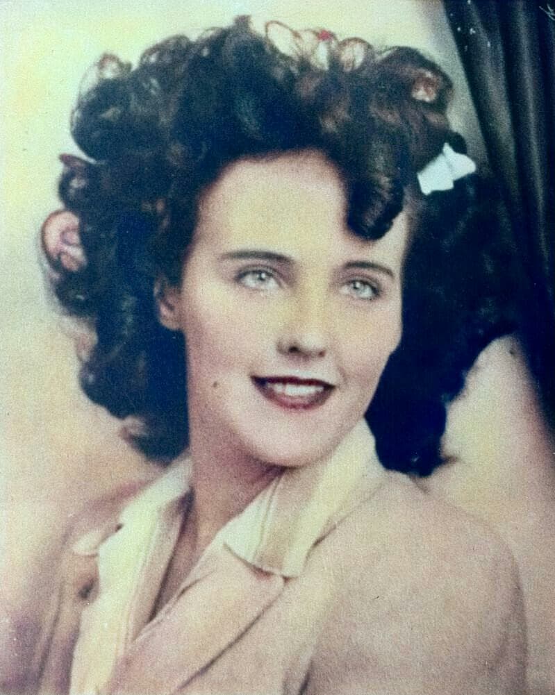 Police bulletin portrait of Elizabeth Short, later colorized